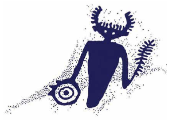 A petroglyph is an image created by removing part of a rock surface by incising, picking, carving, or abrading, as a form of rock art. This one shows a horned man. 