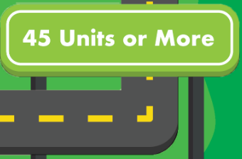 Green flag reading, "45 Units or More"