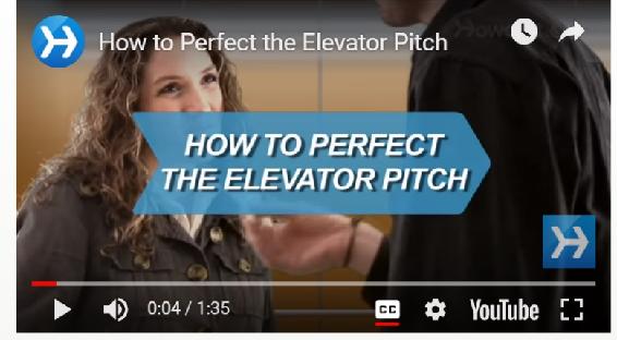 A screenshot of the "How to Perfect the Elevator Pitch" video