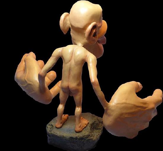 Rear view of homunculus- odd-looking human figure proportional to body representation in primary somatosensory cortex