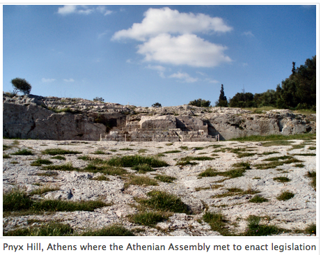 The Pnyx Hill in Athens, where the Athenian Assembly met to enact legislation.