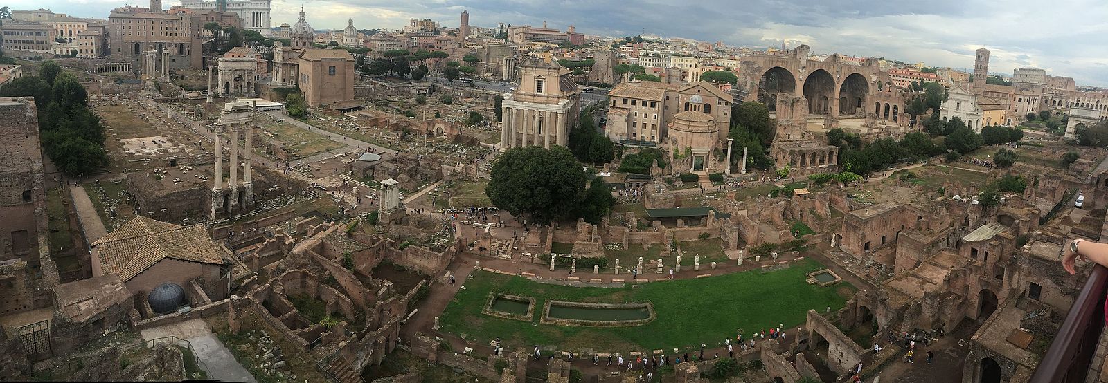 Photograph of the Roman Forum, looking down from Palatine Hill.