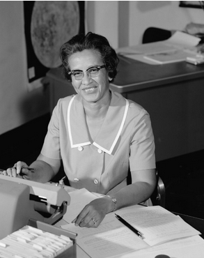 Photograph of Katherine Johnson at work at NASA, 1966