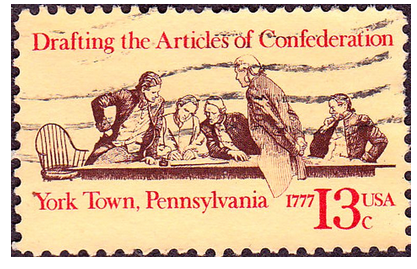 1977 13-cent U.S. Postage stamp commemorating the bicentennial of the Articles of Confederation being drafted.