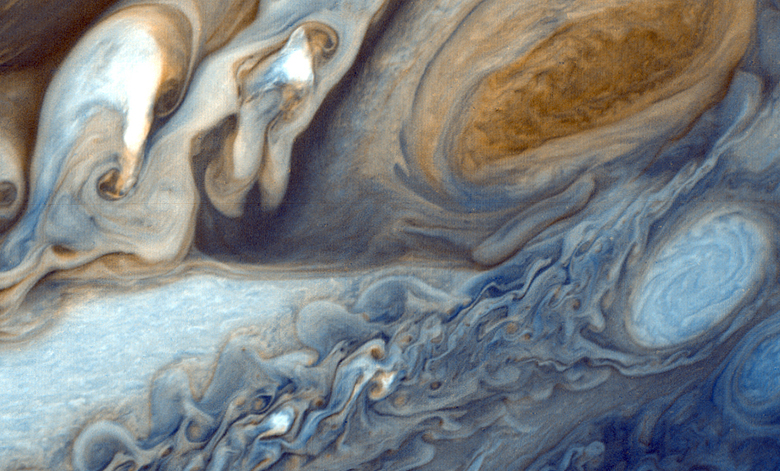 Cette image est une photographie de Jupiter prise depuis Voyager 1.