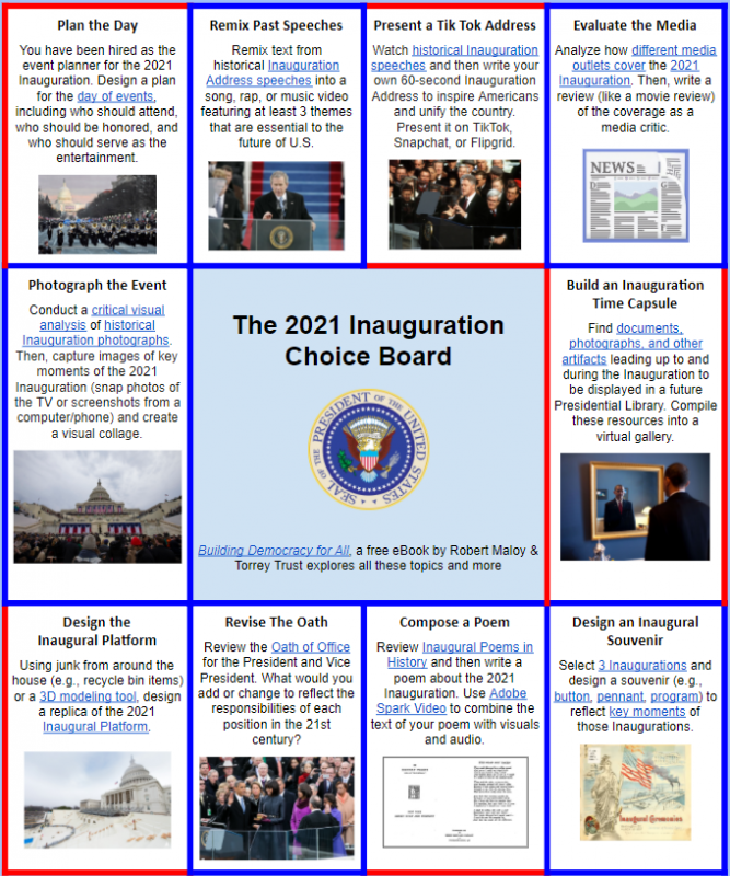 Image of the 2021 Inauguration Choice Board
