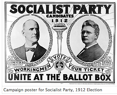 Campaign poster for Socialist Party candidates, 1912 showing Eugene V. Debs for President and Emil Seidel for Vice President. The poster contains the message "Workingmen, vote your ticket. Unite at the ballot box."