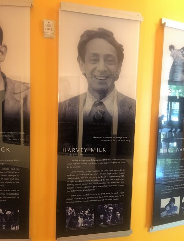 Photograph taken by Jacob Rodriguez of the California Hall of Fame exhibit for Harvey Milk, the first openly gay elected official in the history of California, on the first floor of the California Museum.