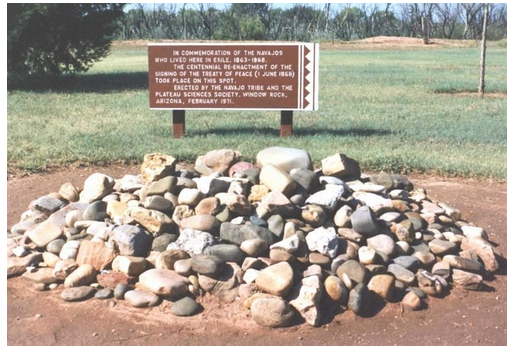 Color photograph of the commemorative marker for the Navajos who lived in exile at Bosque Redondo, Fort Sumner, New Mexico, from 1863 to 1868.