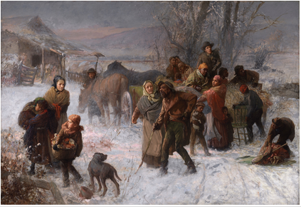 1893 oil painting by Charles Webber entitled "The Underground Railroad" shows several white abolitionists aiding a number of escaped slaves in a snowy field.