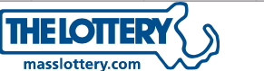 Logo of the Massachusetts state lottery, consisting of a blue cartoon outline of the state surrounding the words "The Lottery" written in all capital letters.