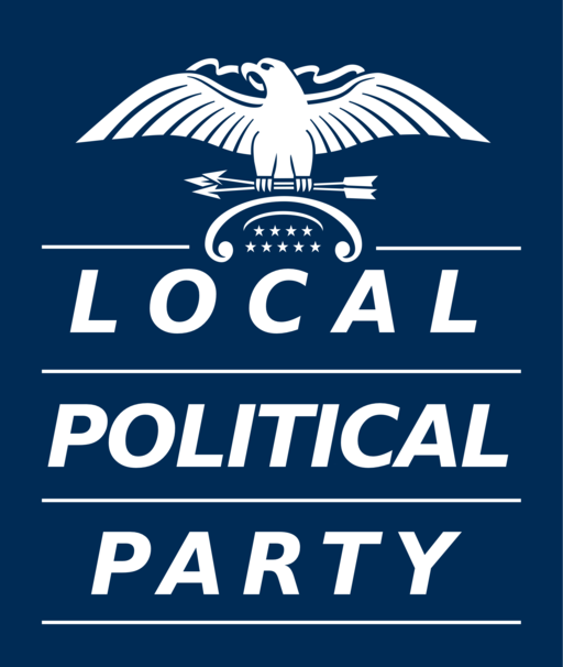 Generic logo for a political party, with a dark blue background on which an eagle holding several arrows in its claws and the words "Local Political Party" are displayed in white.