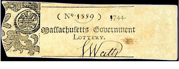 Ticket number 1889 from the first Massachusetts public lottery, held in 1744.