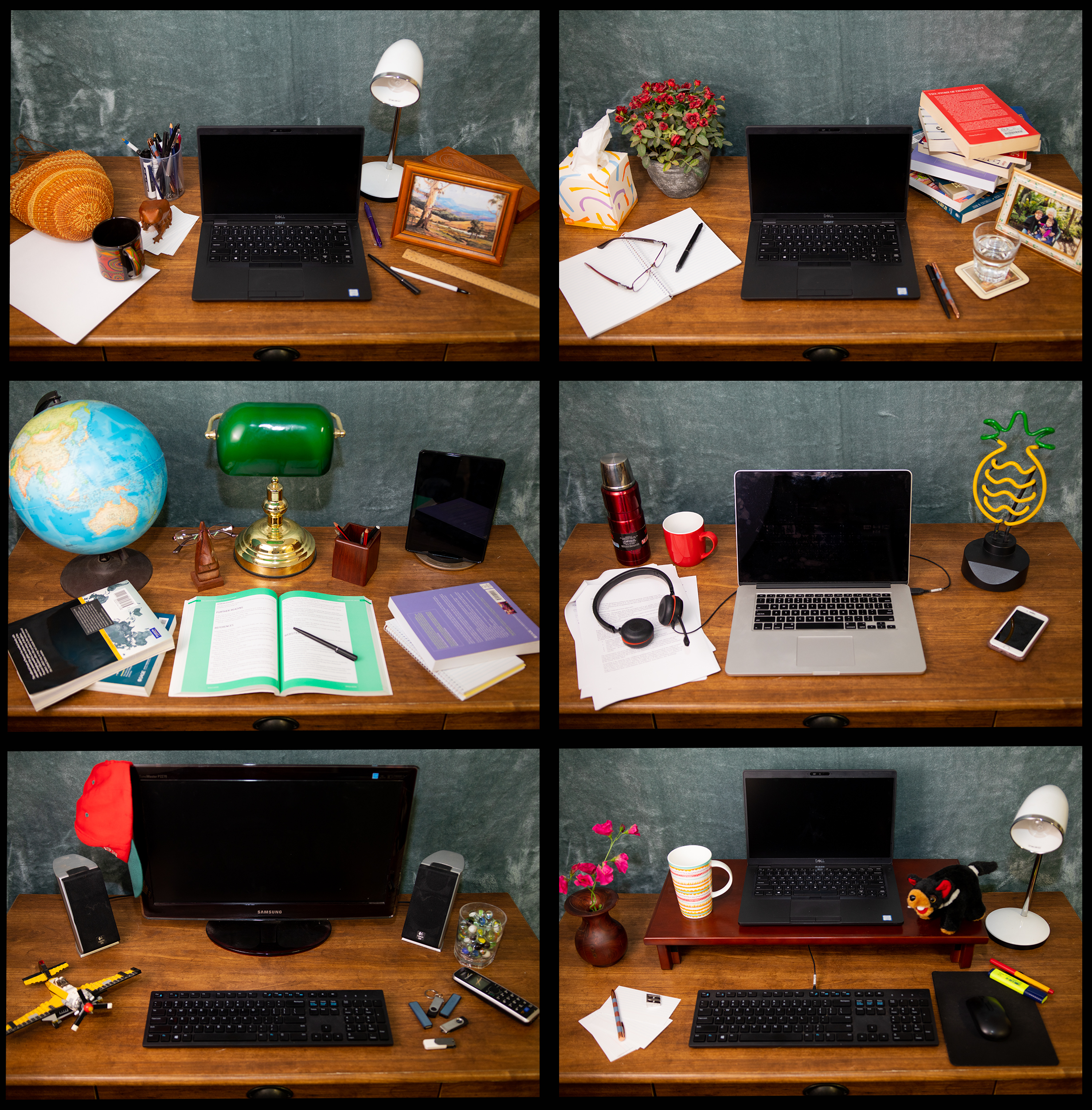 Un collage de una mesa, dcorated seis maneras diferentes