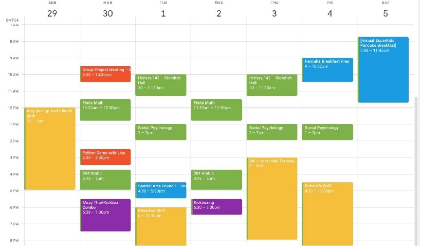 Calendario online coordinado por color