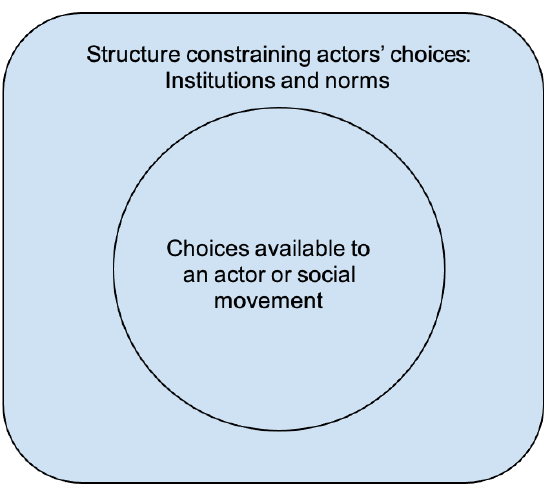 A square representing “structure” surrounds a circle representing choices available