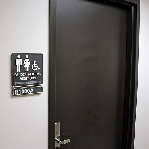 Gender neutral sign on a restroom door