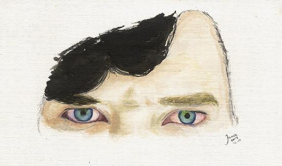 Drawing of a man's blue eyes, close up