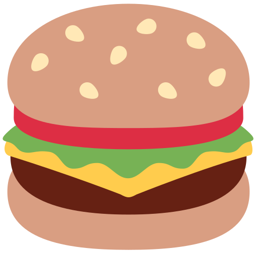 Emoji de hamburguesa con bollo, tomate, lechuga, queso y empanada