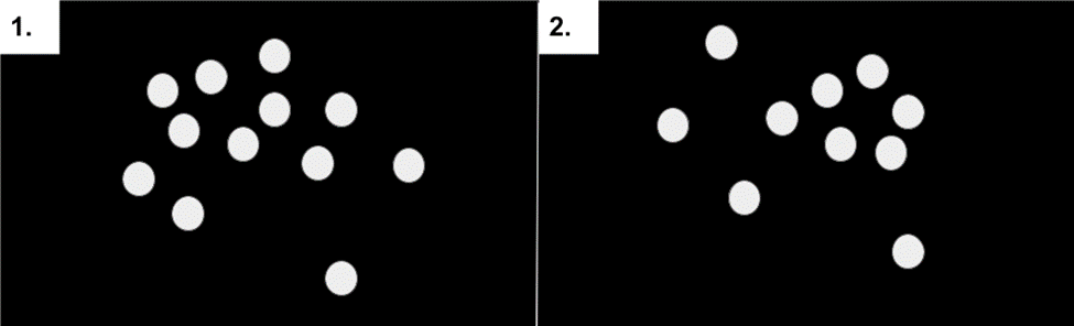 two sets of images. A similar spacing of white dots on black background of both images.