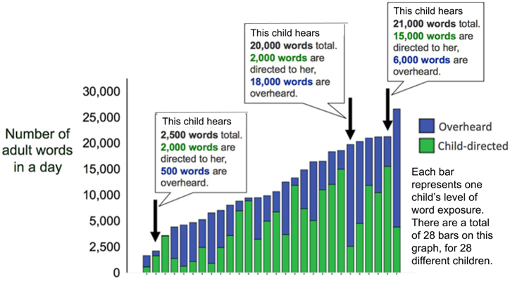 Number of words toddlers, from low SES families, heard in one day. This chart shows data provided in the figure caption