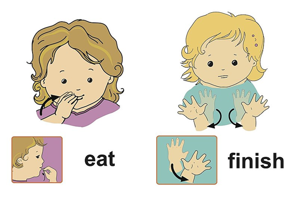 Signs for ‘eat’ and ‘finish’.  