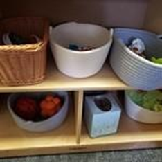 Open baskets on a shelf