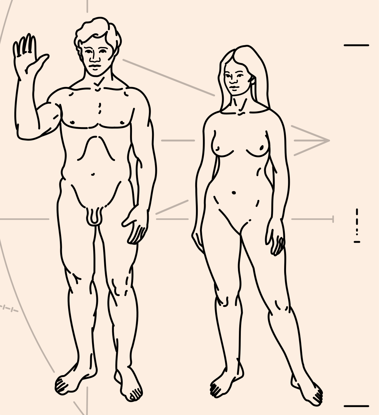 Dibujo lineal de hombre humano ondeando de pie junto a hembra humana
