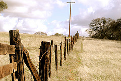 The fence posts at right appear farther away not only because they become smaller but also because they appear higher up in the picture.